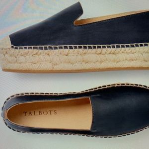 Talbots Leather Platform Espadrilles Quinn, Navy Blue, Size 9.5 New